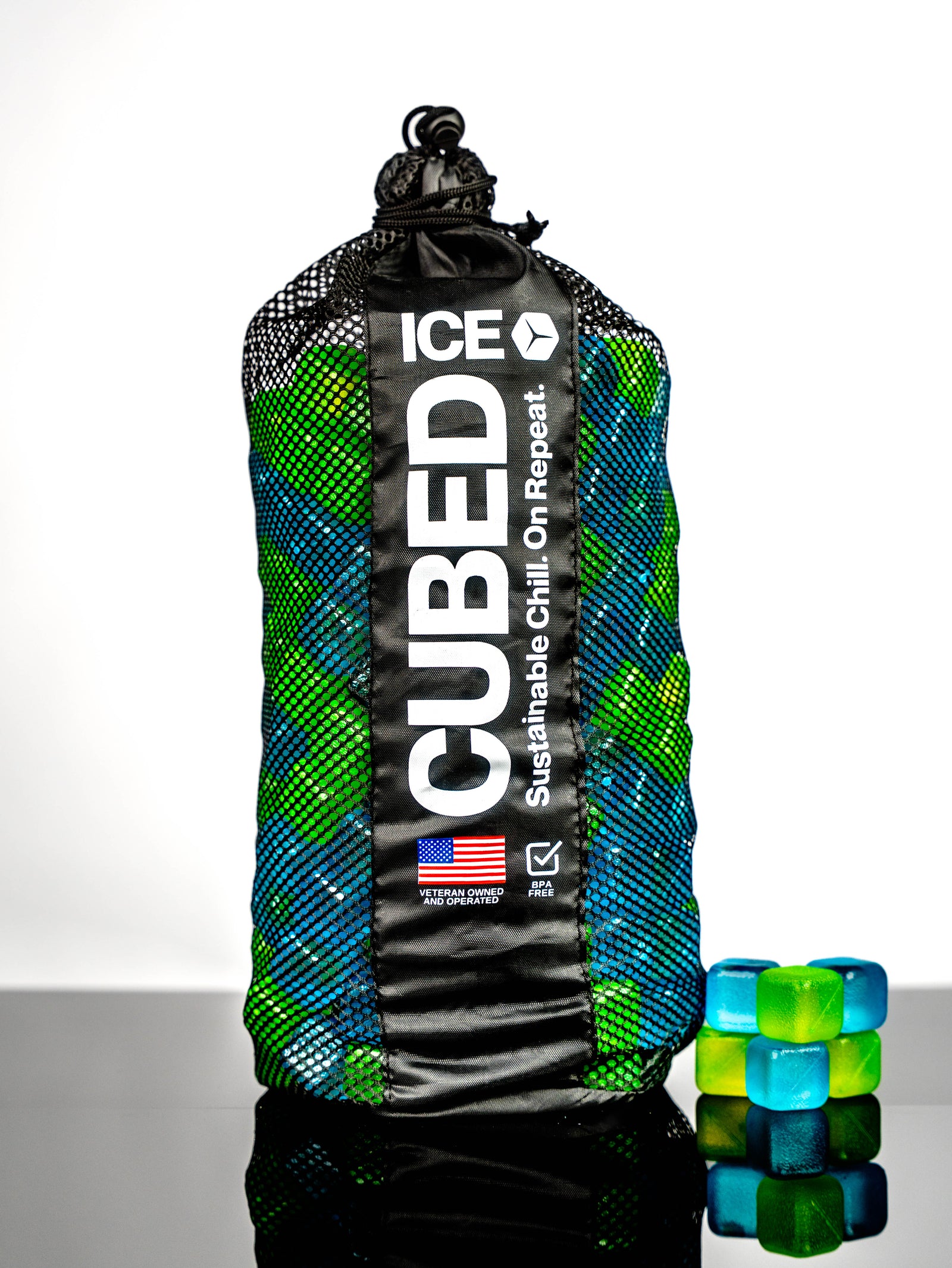 CUBED ICE-Green-Blue-10lb Bag