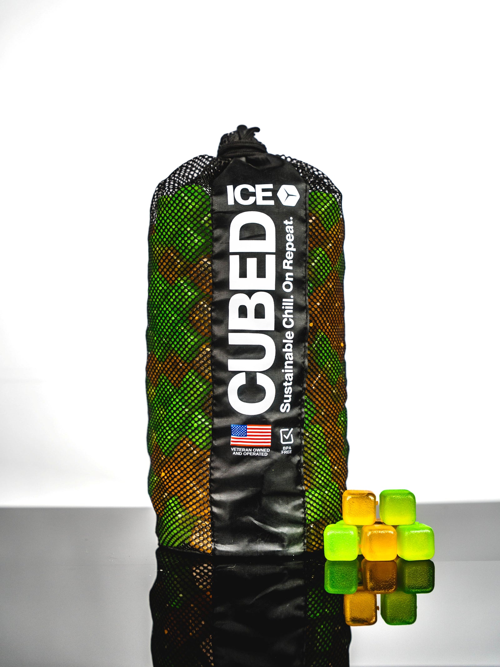 CUBED ICE-Green-Orange-10lb Bag
